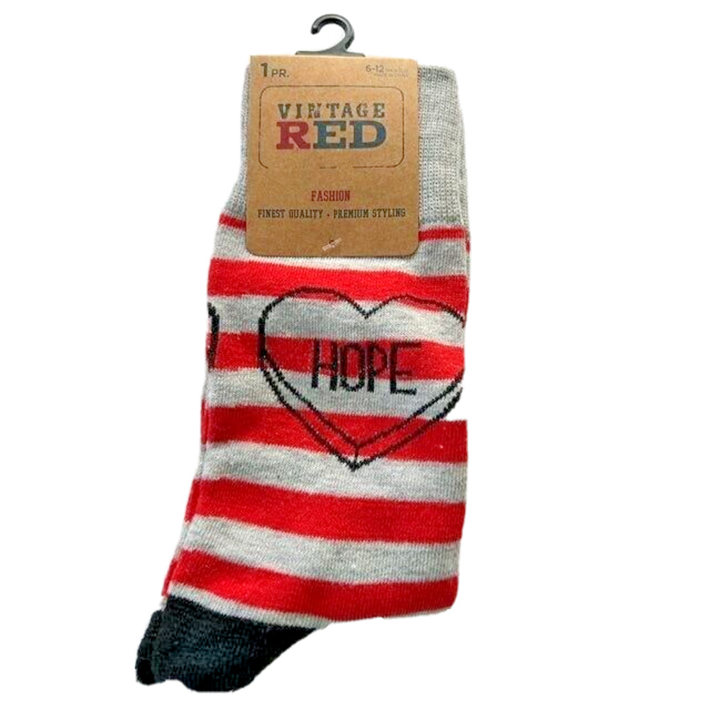 New "Vintage Red" Striped Hope Heart Socks 6-12